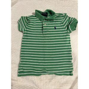 Ralph Lauren Polo Boys Green White Striped 4T 4 Short Sleeved Navy Pony